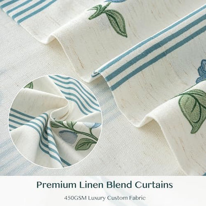 Pinch Pleat Linen Blend Curtains Blue Stripe Floral, 40"W x108 Inches Long - color: Blue Stirpe, size: 40"W x 108"L (Pack of 2)