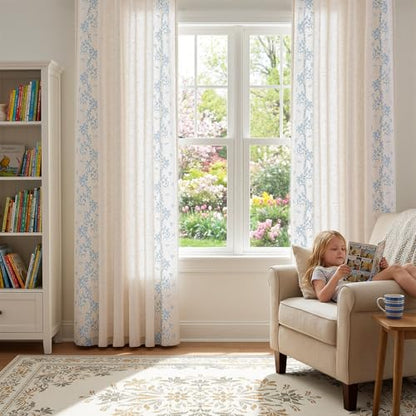 jinchan Floral Linen Curtains, Back Tab 50x96 Inch, 2 Panels Blue - color: Vine | Sky Blue, size: 50"W x 96"L (Pack of 2)