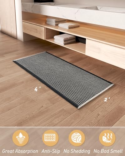 Upgraded Waffle Bath Mat Runner Absorbent Non Slip Bathroom Mat, 2' x 4' - color: Black & Cream, size: 2' x 4'