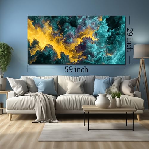 Ouzzlie Blue Wall Art Abstract Art for Living Room - color: yellow, size: 59"L x 29"W