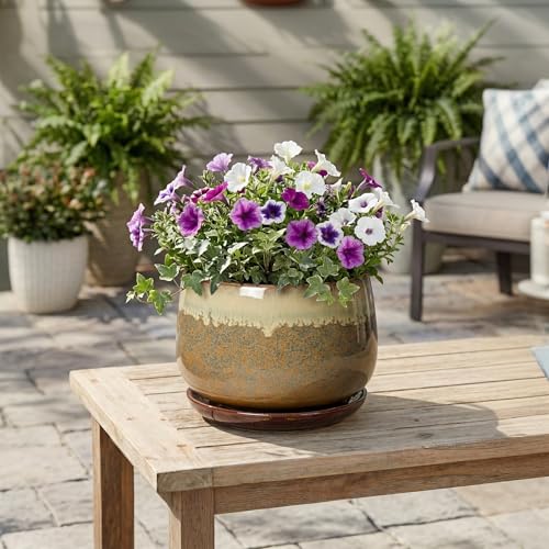 Ceramic Planter, 9 Inch Ceramic Plant Pots Indoor, Brown-Beige - size: 9 Inch, style: Brown-beige