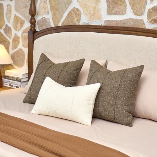 Textured Boucle Throw Pillow Covers 12x20 Inch Set of 2 Light Brown - color: Light Brown, size: 20" x 12" (Pack of 2)