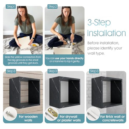 Kaboon Cube Floating Shelves Set2, Display Shelves Wall Mount 7.75" D x 12.5" W x 12.5" H(Cloud Atlas, Square 2 Cubes) - color: Cloud Atlas, size: Square-Set2