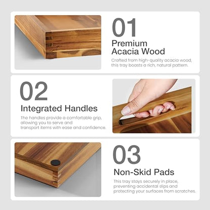 TIDITA 24" x 24" Square Wooden Ottoman Tray, Built-in Handles, Serving Tray - color: Acacia, size: 24" x 24" x 2.4"