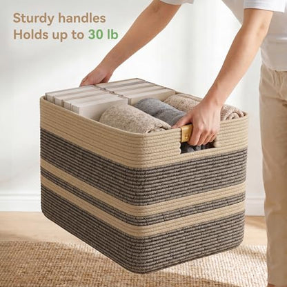 Nunsino 96L Blanket Basket with Leather Handles,Laundry Basket,Dark Brown - color: Dark Brown, size: 96L