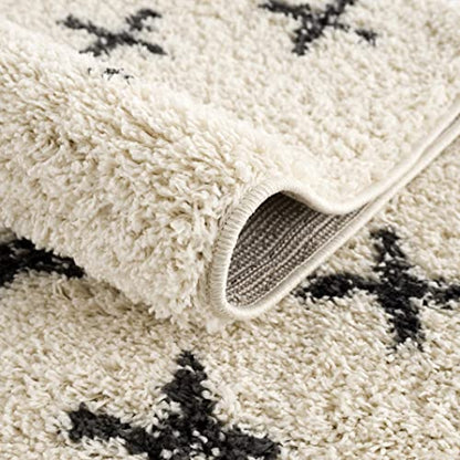 Hauteloom Geomara Shag Moroccan Farmhouse 2'7" x 7'3" Runner Bohemian/Global 100% Polypropylene Charcoal/Beige Runner - color: Charcoal, Beige / Alstead, size: 2'7" x 7'3" (Runner)