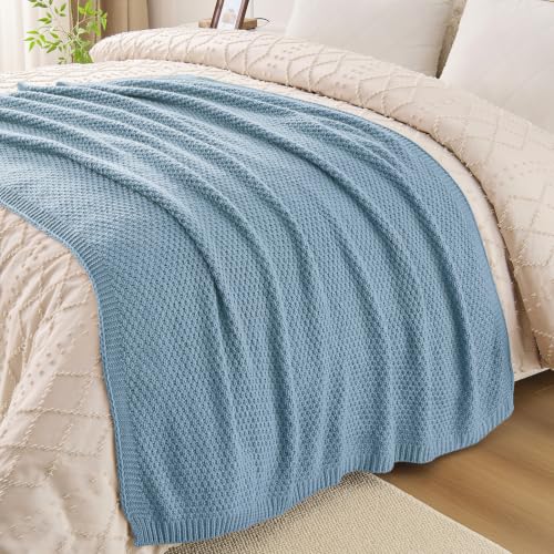 Light Blue Throw Blanket, Sweater-Soft Moss Knit, 50x60 Inches - color: Moss-light Blue, size: 50"x60"