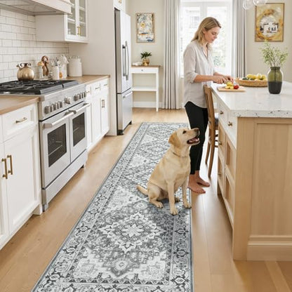 Lessymo Runner Rug for Hallway 2 x 8, Machine Washable Area Rugs Grey White - color: Grey Beige, size: 2' x 8' (Runner)