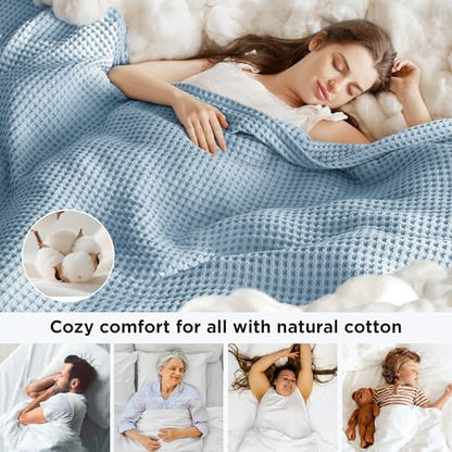 Bedsure Lightweight 100% Cotton Waffle Blanket, King, Celestial Blue - color: Celestial Blue, size: King (108" X 90")
