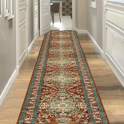 U'Artlines 2' x 14' Boho Hallway Runner Rug, Washable Carpet, Rust＆Teal - color: Rust＆teal, size: 2' x 14' (Runner)