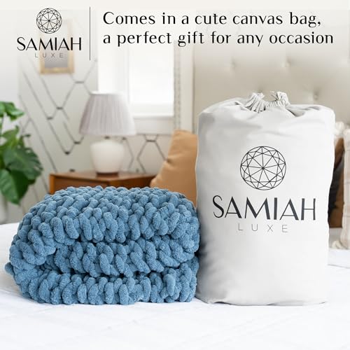 SAMIAH LUXE Chunky Knit Throw Blanket 50x60 in, 6 lb Oceanside Blue - color: Oceanside, size: 50x60in
