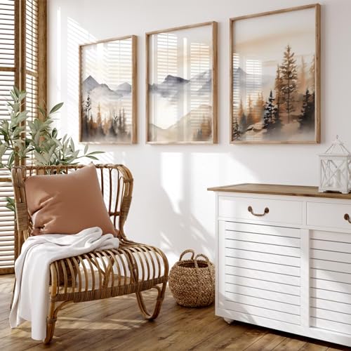 Neutral Mountain Wall Art Decor Set of 3 Forest Canvas Wall Art Poster Landscape Wall Art Artwork Modern Pictures Abstract Painting Watercolor Prints for Living Room Bedroom 12x16 Inch Unframed - color: Neutral Mountain Art Prints, size: 12x16 inch Unfram
