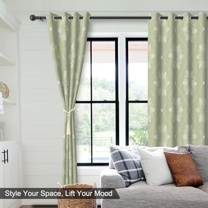 Sage Green Blackout Curtains 84 Inch Long 2 Panels Set, Floral Pattern Window Thermal Blackout Curtains for Bedroom and Living Room, Soundproof Privacy Spring Summer Thermal Curtains with Tiebacks - color: Green Plaid Print