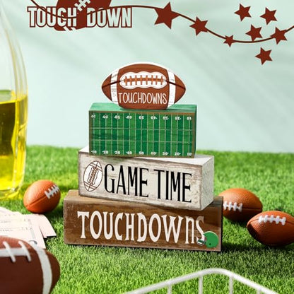 Yuntau 4 Pcs Fall Football Table decoration Centerpieces Wooden Blocks sign - style: Football