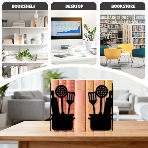 Peacoblue 5.5"x4.3"x8.3" Metal Bookends, Heavy Duty Book Ends for Shelves - style: Kitchenware and Pots