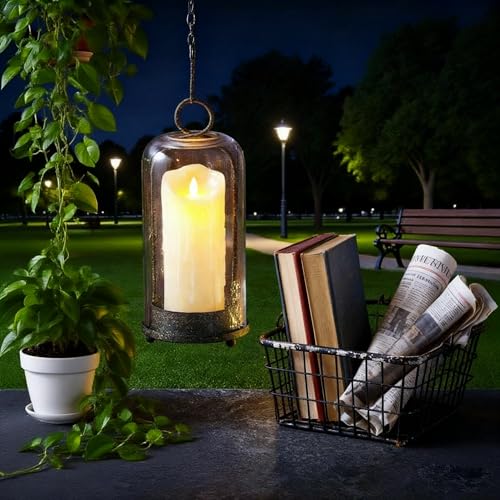 12" High Versatile Modern Metal Hurricane Lantern with Handmade Sturdy Glass Dome in Rustic Brown for Pillar Candle & Plants, Industrial, Farmhouse, Shabby Chic (Brown, 5"x12") - color: Brown, size: 5"x12"