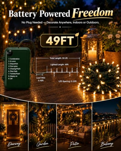 Fairy Lights Battery Operated 2Pack - Total 98FT 300LED String Lights - color: Warm White