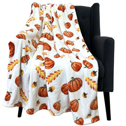 Fall Soft Fleece Throw Blanket, Pumpkin Leaves Wheat, 50" x70 Oversized - color: Fall Harvest