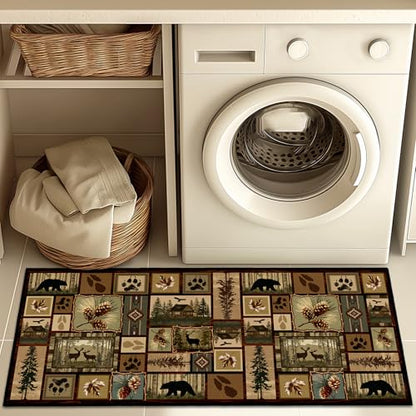 Cabin Rustic Rugs 2x5 Hallway Runner Rug,Deer Wildlife Kitchen Rug - size: 2'x5'