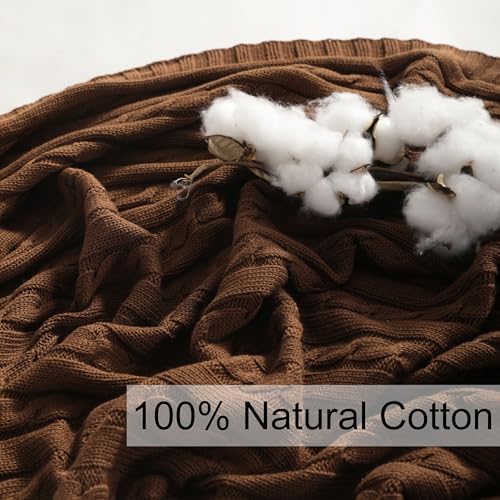 NTBAY Cotton Oversized Cable Knit Throw Blanket, 60 x 80, Brown - color: Brown, size: Twin(60"x80")