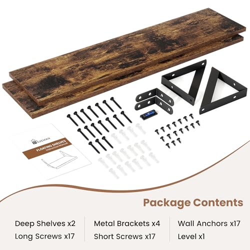 Axeman 55 Inch Floating Shelves, 8 Inch Deep Brown Wall Shelves Set of 2 - color: Rustic Brown, size: 55 Inch