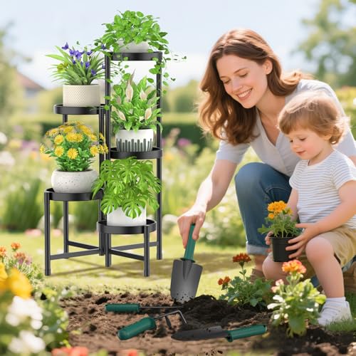 iDavosic.ly Plant Stand with Garden Tools Indoor Outdoor, 5 Tier, Black - color: Black with Tools, size: 5 Tiers