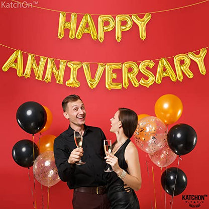 KatchOn Gold Happy Anniversary Balloons 16 Inch, Anniversary Decorations - style: Gold