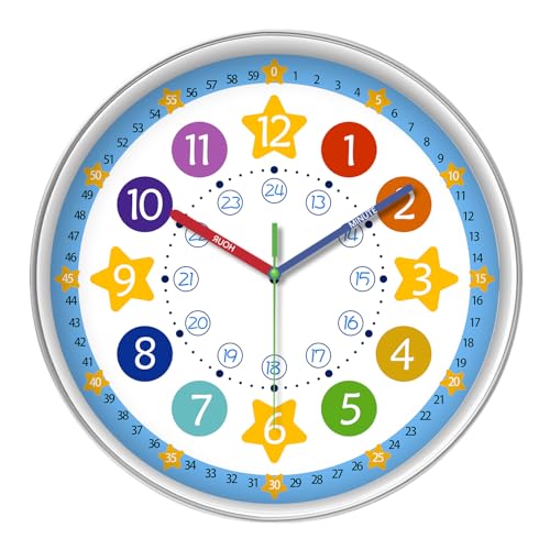 XFM Blue Kids Wall Clock 14 Inch for Children Bedroom Classroom - color: Colorful3, size: 14 Inch-1pcs