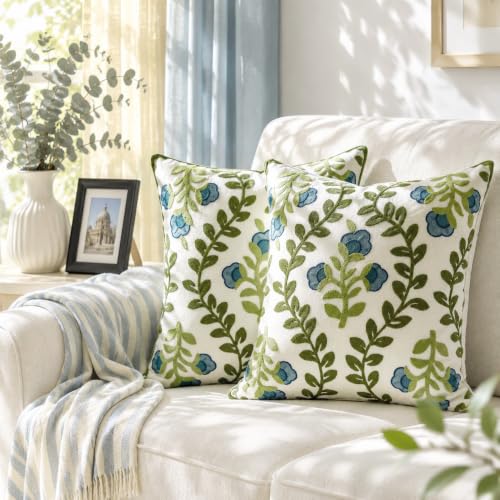 Alysheer Embroidered Decorative Throw Pillow Cover 20"x 20" Set of 2, Blue - color: Blue, size: 20" x 20" (Pack of 2)