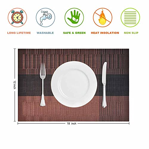 GIVERARE Placemats Set of 4, Heat-Resistant Woven Vinyl Placemat, Non-Slip Washable PVC Table Mat, Easy to Clean Premium Plastic Mats for Dining, Kitchen Table (Black+Brown) - color: Black+brown