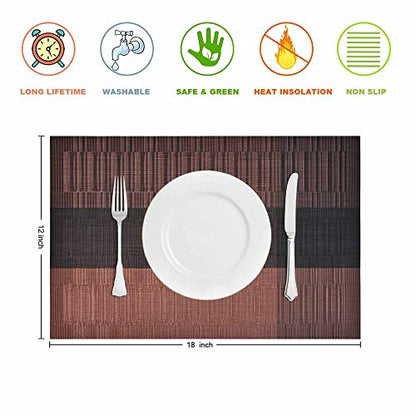 GIVERARE Placemats Set of 4, Heat-Resistant Woven Vinyl Placemat, Non-Slip Washable PVC Table Mat, Easy to Clean Premium Plastic Mats for Dining, Kitchen Table (Black+Brown) - color: Black+brown