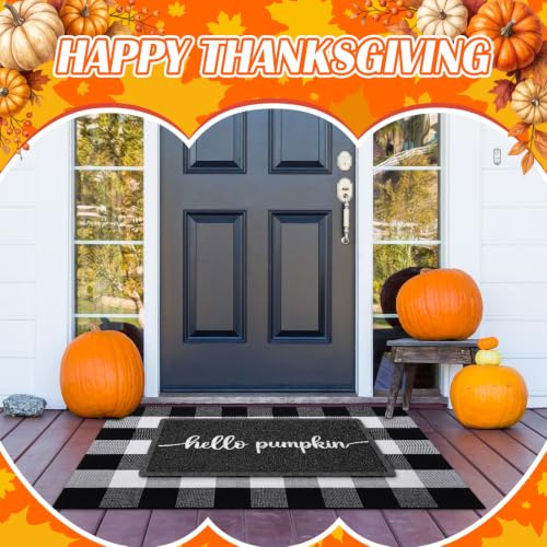 Geelin 2 Pcs Hello Pumpkin Doormat, Black and White Buffalo Plaid Rug Set - style: Hello Pumpkin