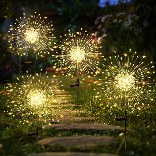 GIGALUMI 4 Pack Solar Firework Lights Outdoor, Garden Decor, Warm White - color: Warm White, size: 4 PACK
