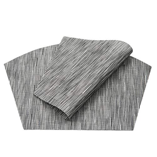 SHACOS Round Table Placemats Set of 4 Wedge Placemats Heat Resistant Woven Vinyl Table Mats Wipe Clean (4, Silver Gray) - color: Silver Gray