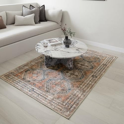 Knot Tangelo 3' x 5' Orange & Blue Accent Rug - Persian-Inspired Design - size: 3' x 5' (Rectangular)