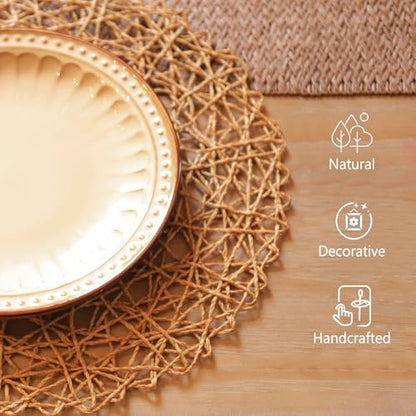 AHHFSMEI Paper Braided Round Placemats Set of 12 Natural Non-Slip Heat Resistant Table Mats for Dining Tables Woven Indoor & Outdoor Place mats(Brown,12) - color: Brown