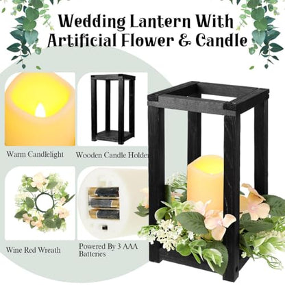 Hushee 30 Pcs Wooden Wedding Lantern Centerpiece Candles Wreaths Set,Black - color: Black