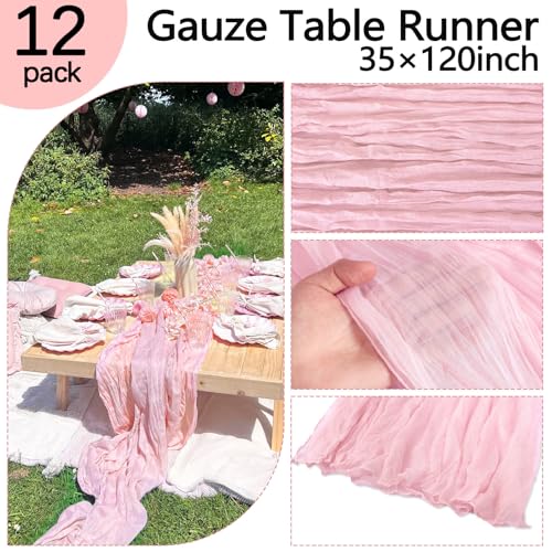 12 Pack Pink Cheesecloth Table Runner 35 x 120 Inch - color: Pink, size: 12 Pcs - 10 Ft