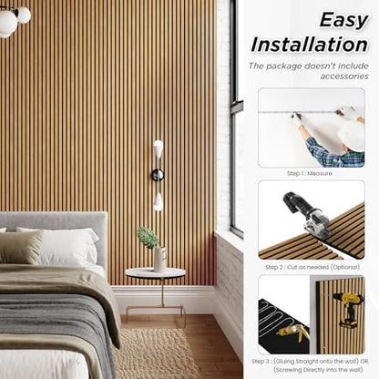 SMARTSTANDARD 4 Pack 106" x 12.6" Wood Slat Wall Panels, American Oak - color: American Oak, size: 106" x 50.4"