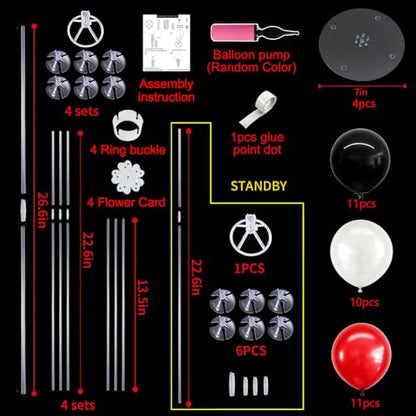 TONIFUL 4 Set Black Red White Balloon Stand Balloon Centerpieces for Table - color: Black Red White