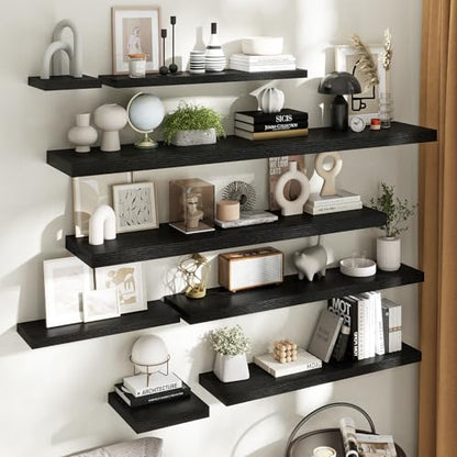 72 Inch Floating Shelves, 12"Deep Wall Shelf, 80 Lbs Capacity, Black, 2pcs - color: Black, size: 72"Wx12"Dx1.5"H