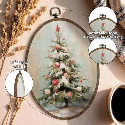 FLAWAFLOMA Rustic Christmas Tree Oval Canvas Wall Art Decor 8.6x11.4 Inch - color: Christmas-12