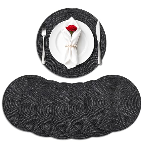 TaroKitc 15 inch Round Placemats Set of 6, Black - color: Black