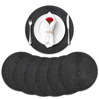 TaroKitc 15 inch Round Placemats Set of 6, Black - color: Black