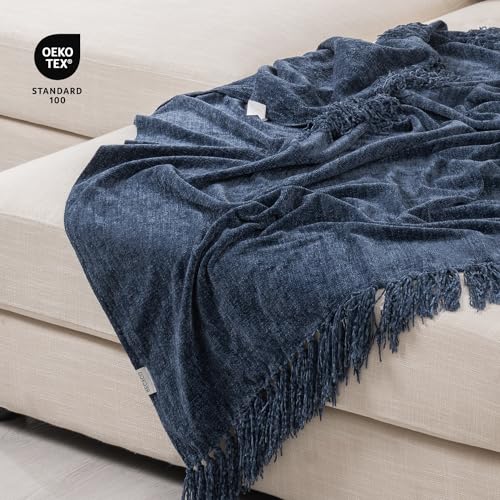 RECYCO Chenille Throw Blanket for Couch, 50"x60", Blue - color: Blue, size: 50'' X 60''