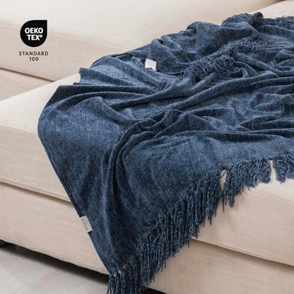 RECYCO Chenille Throw Blanket for Couch, 50"x60", Blue - color: Blue, size: 50'' X 60''
