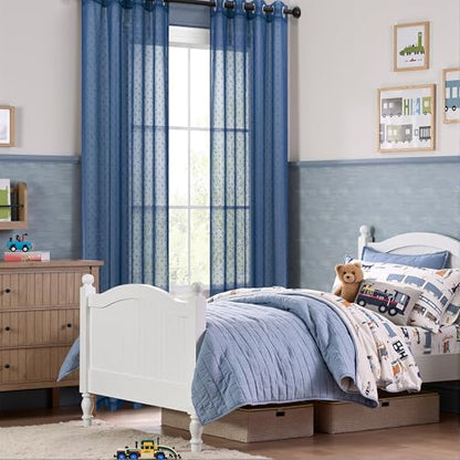 Pitalk Polka Dots Navy Blue Sheer Curtains 96 Inch for Living Room Bedroom - color: Navy Blue, size: 52"W x 96"L (Pack of 2)