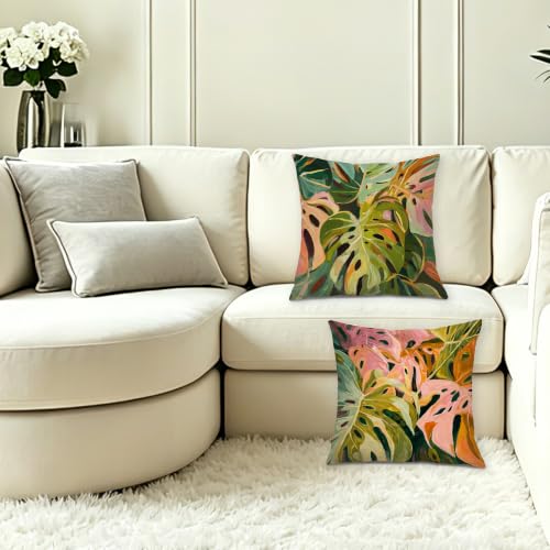 Pastel Monstera 나뭇잎 장식용 쿠션 커버 45.7 x 45.7cm(18 x - color: 색상 C