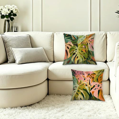 Pastel Monstera 나뭇잎 장식용 쿠션 커버 45.7 x 45.7cm(18 x - color: 색상 C