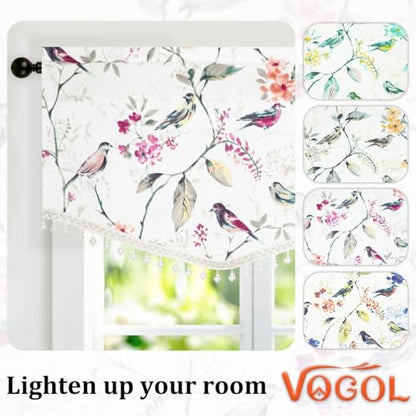 VOGOL Purple Bird Print Scalloped Valance, Linen Texture, 52 x 16, 1 Panel - color: Birds Purple, size: 52"W x 16"L (Pack of 1)